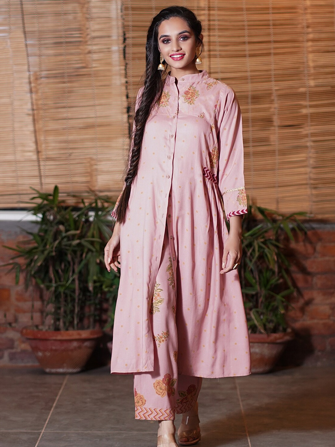 

Rustorange Floral Printed Regular Kurta with Trousers, Coral