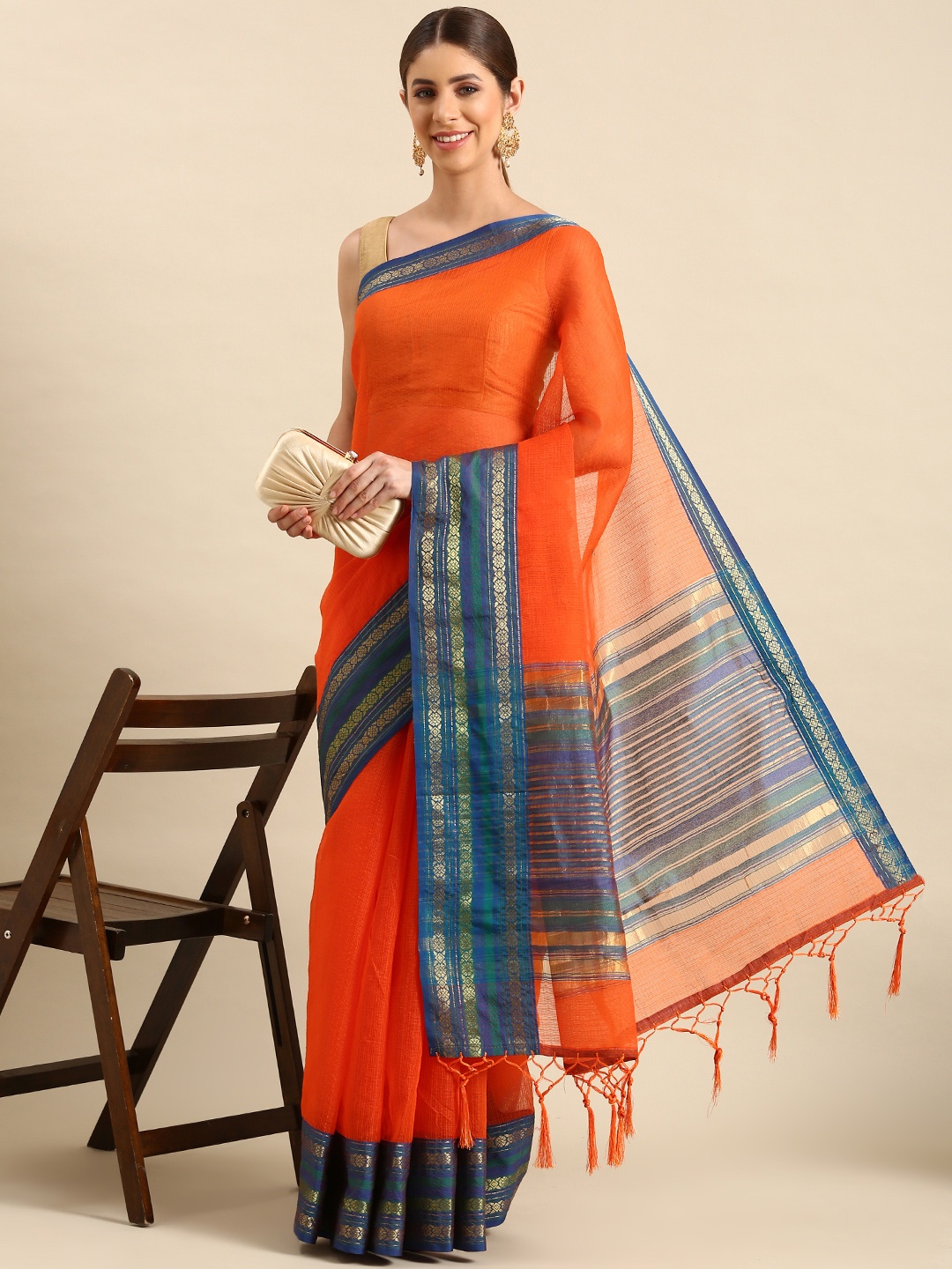 

KALINI Solid Kota Saree, Orange
