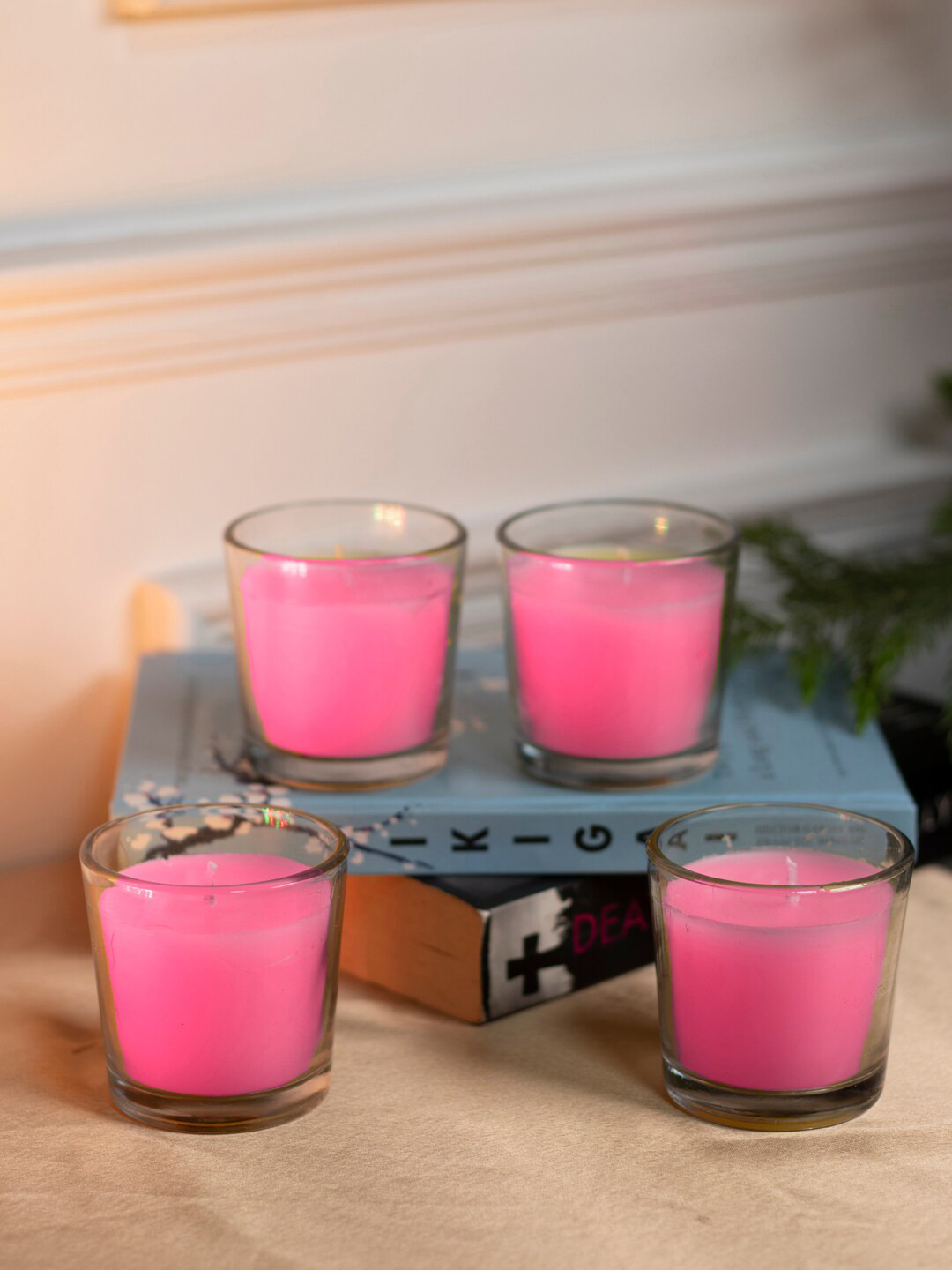 

Dhrohar Oriental Pink Rose 4 Pieces Scented Votive Candles In Glass Jar