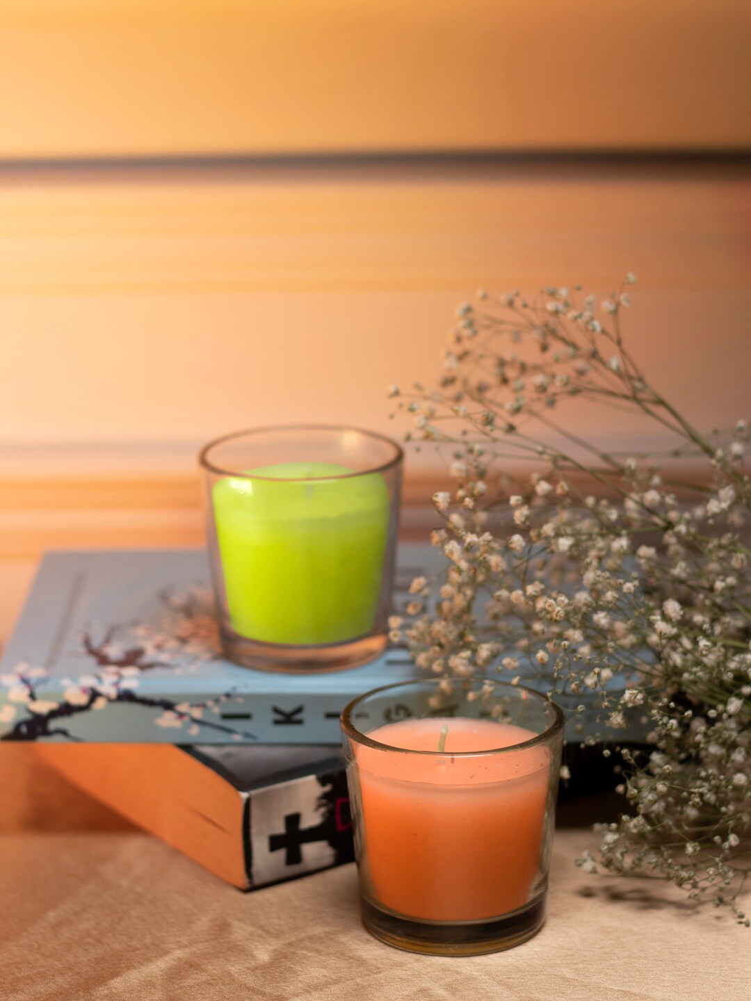 

Dhrohar Green & Orange 2 PC Tuberose & Orange Blossom Votive Candles In Glass Jar