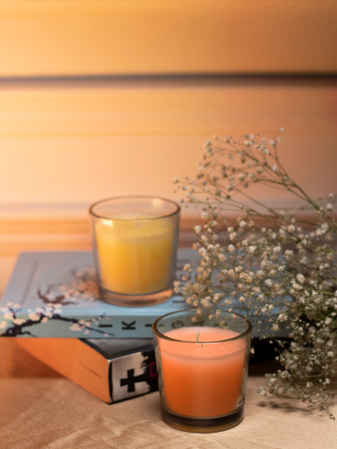 

Dhrohar Scented Arabian Mystique 2 PC Yellow & Orange Colored Blossom Votive Glass Candles