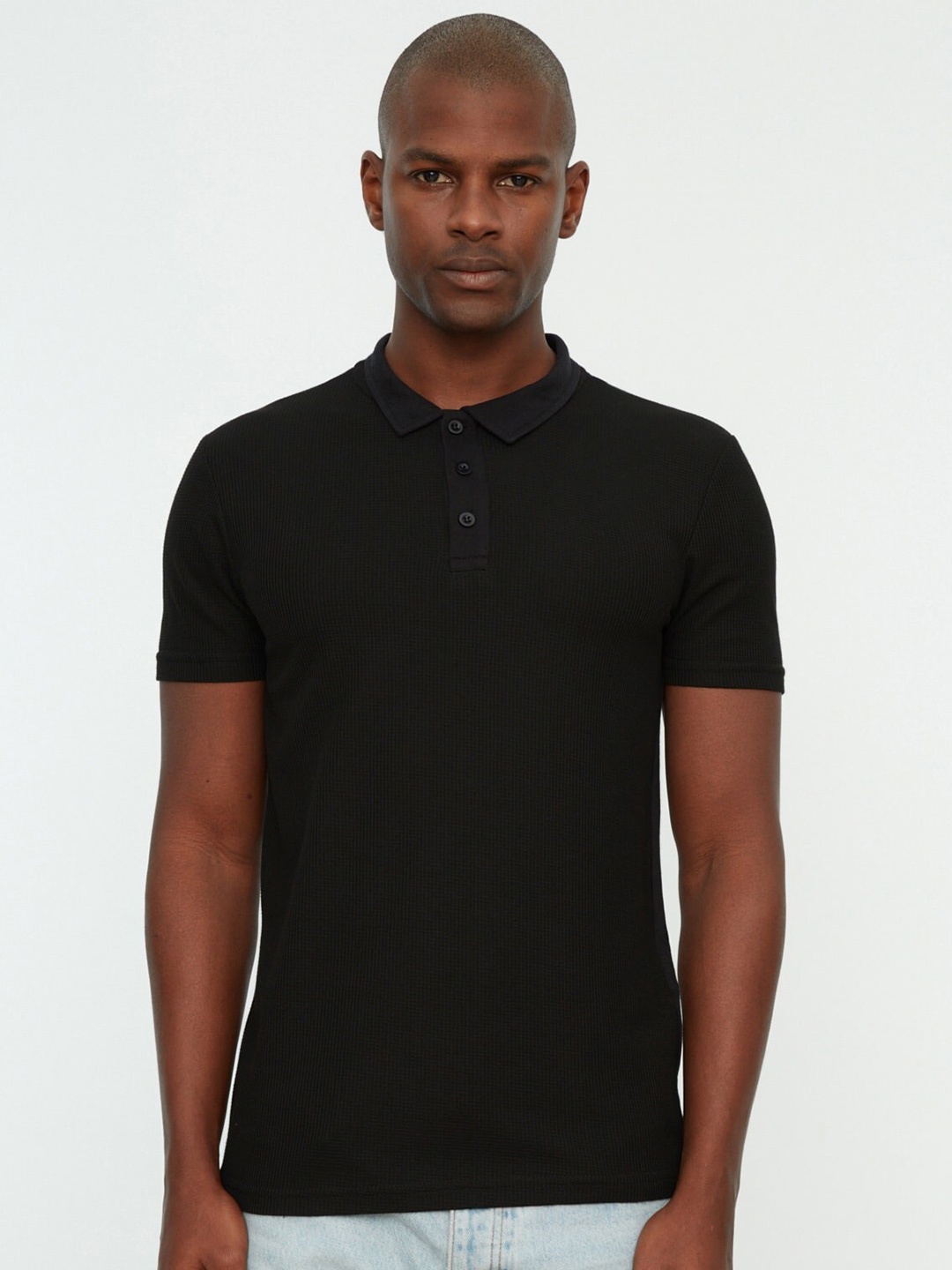 

Trendyol Polo Collar Knitted Casual T-shirt, Black