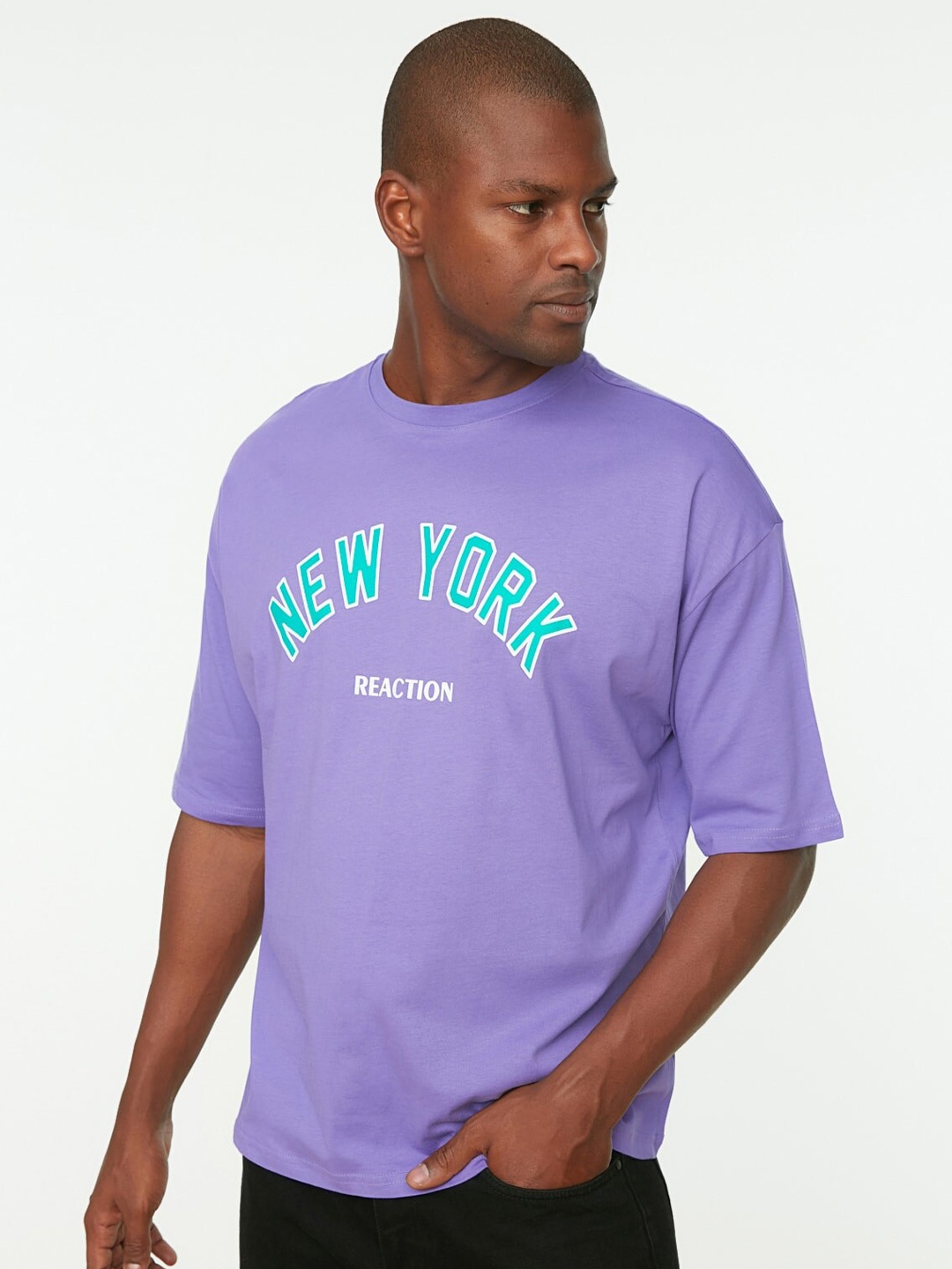 

Trendyol Typography Printed Casual T-Shirt, Purple