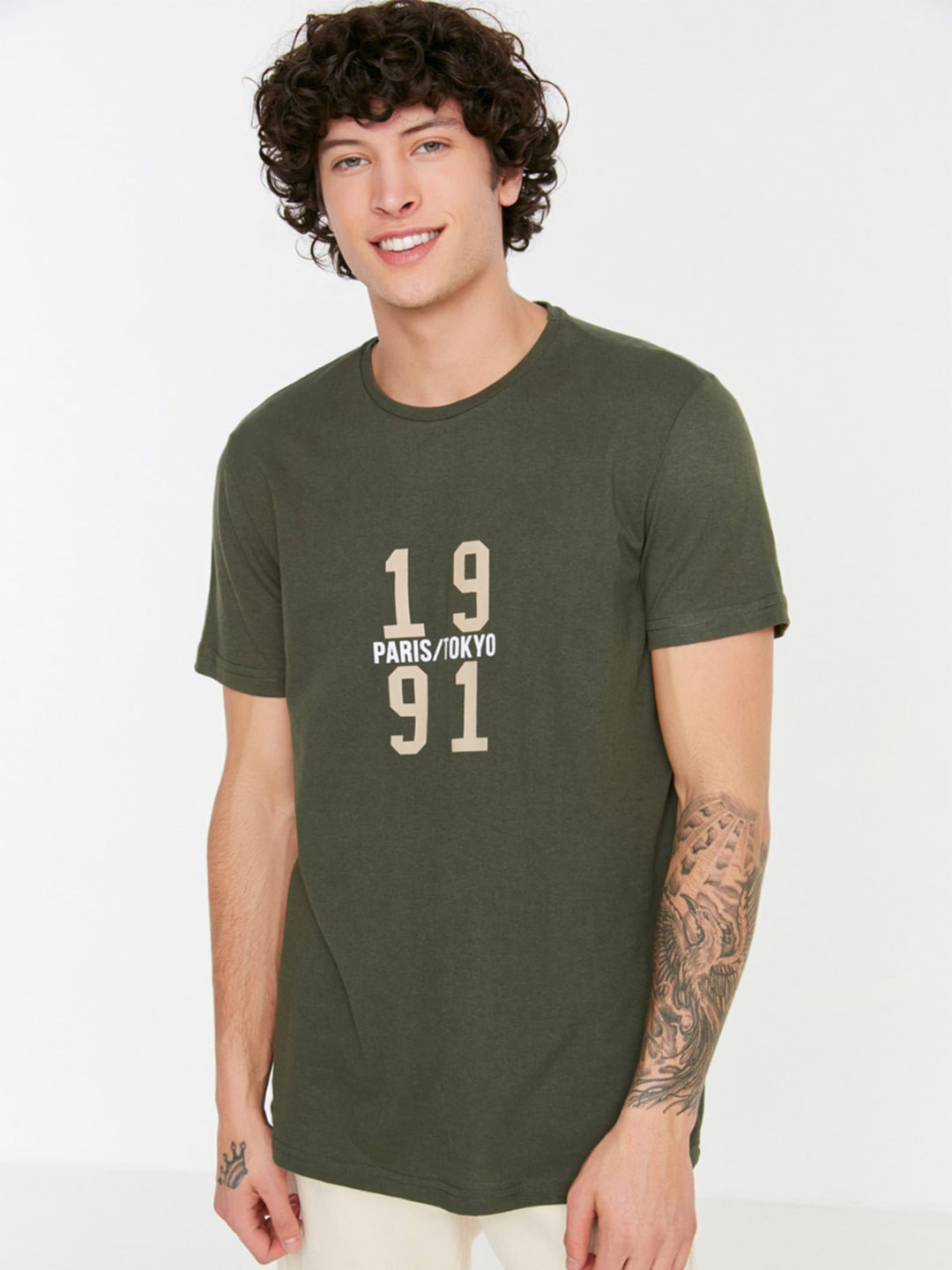 

Trendyol Typography Printed Pure Cotton T-shirt, Olive