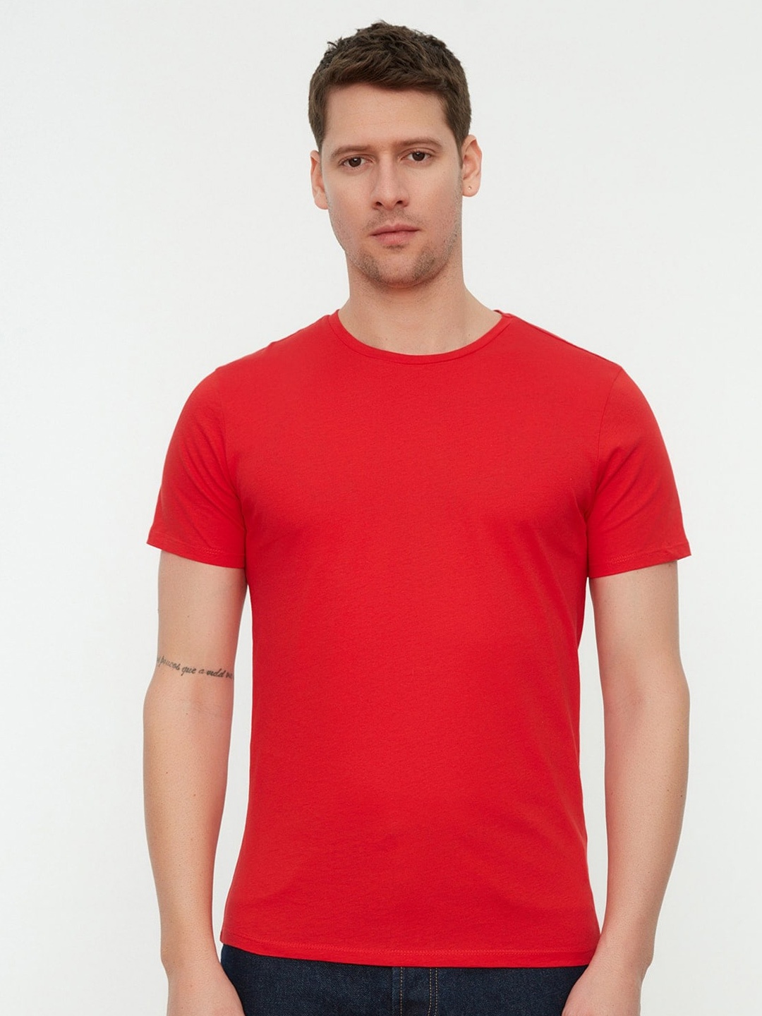 

Trendyol Round Neck Knitted Cotton T-shirt, Red