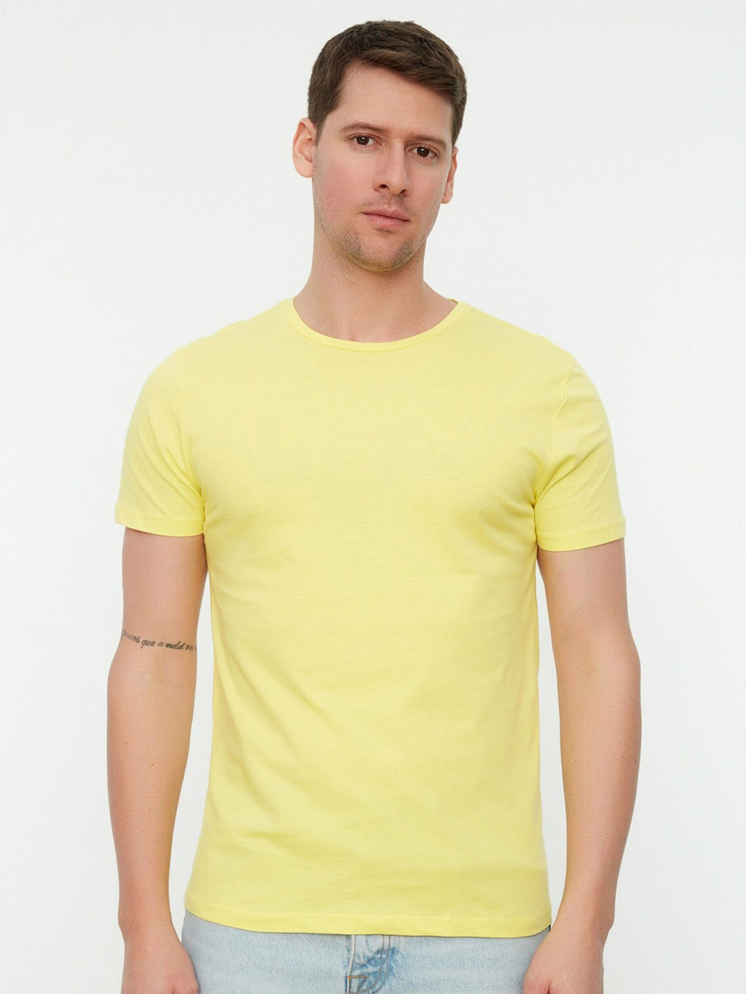 

Trendyol Round Neck Pure Cotton T-shirt, Yellow