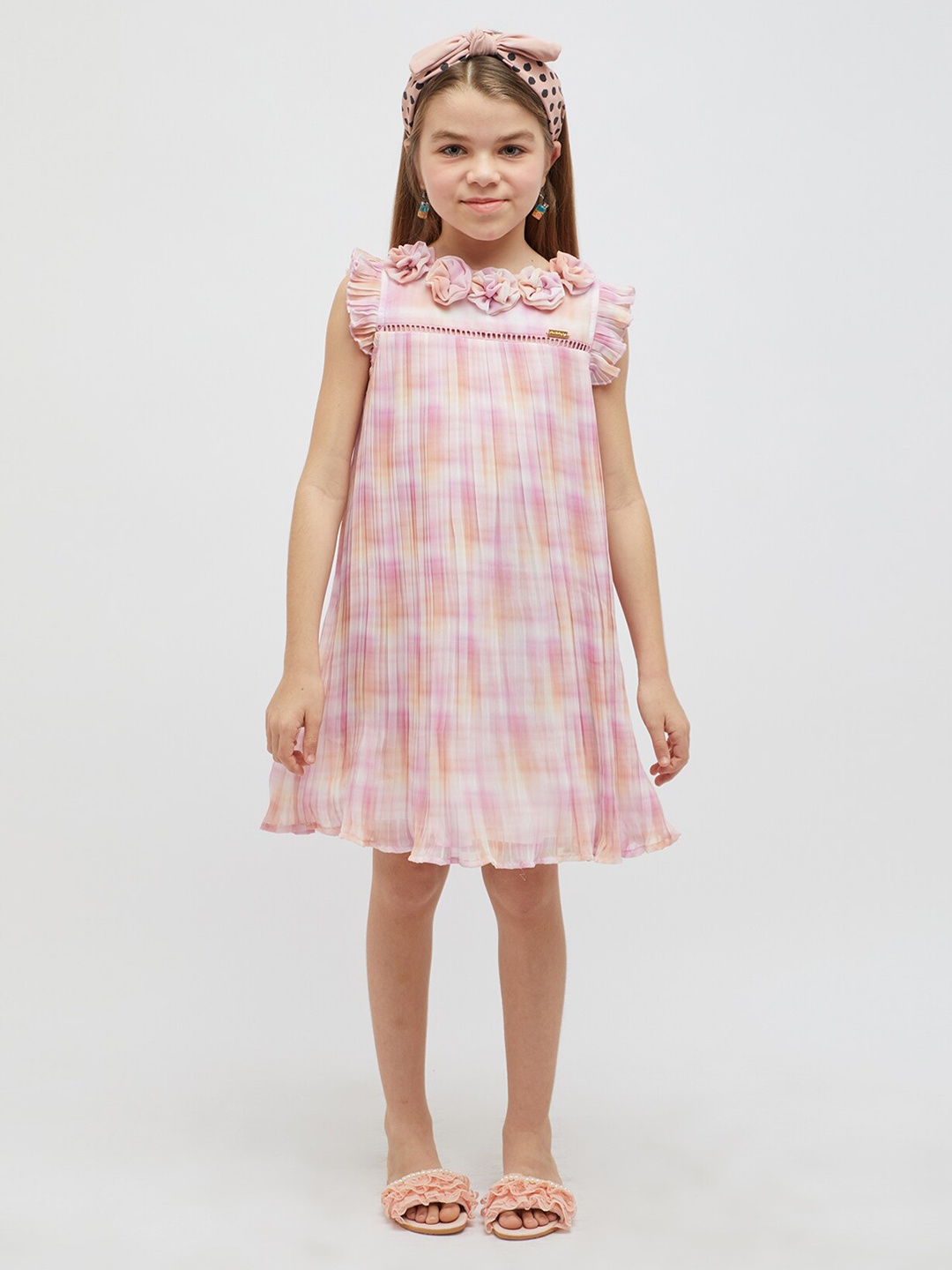 

One Friday Girls Self Design A-Line Dress, Pink