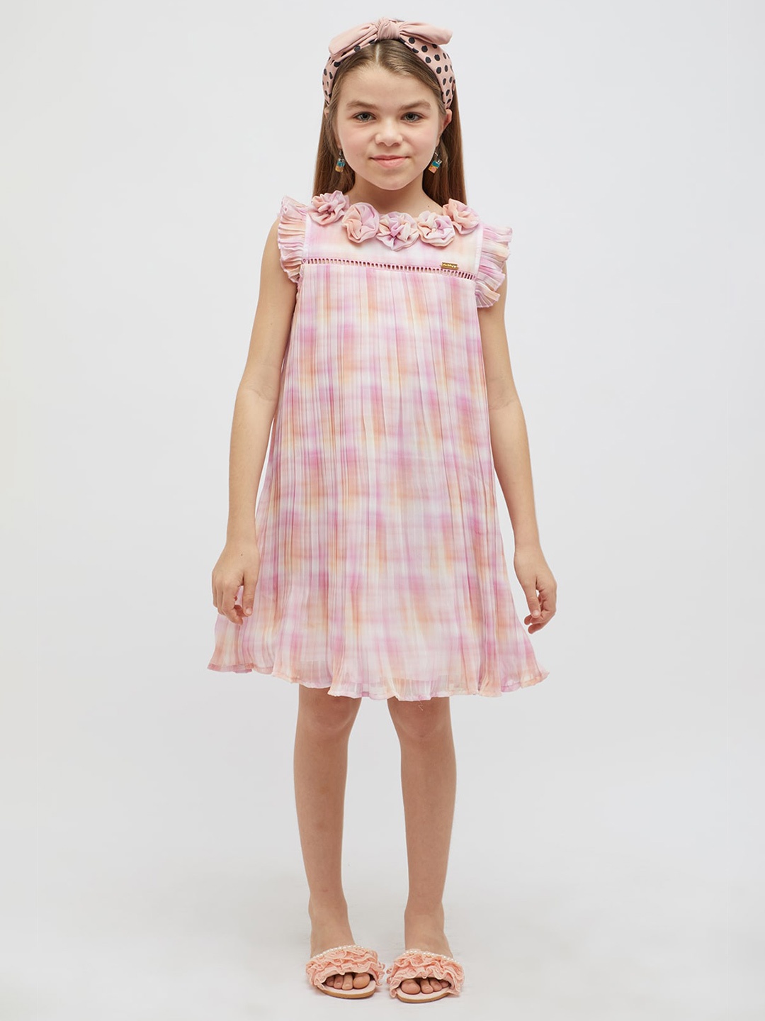 

One Friday Girls Self Design A-Line Dress, Pink