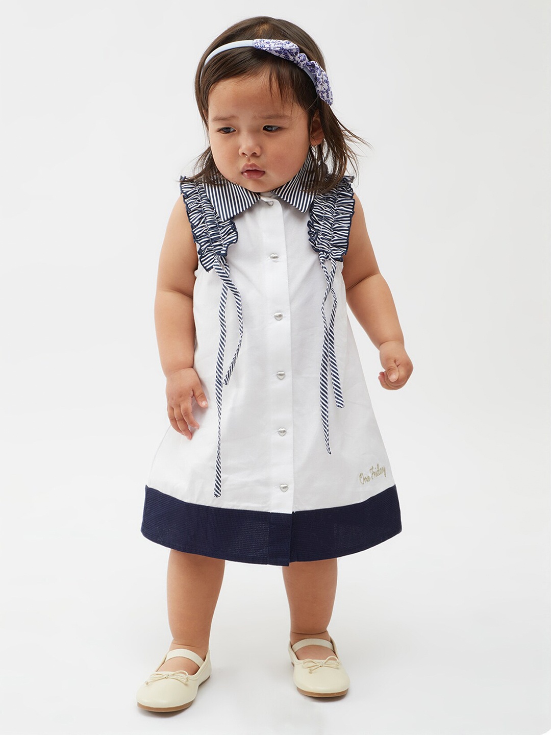 

One Friday Infant Girls Pure Cotton Sleeveless A-Line Dress, White