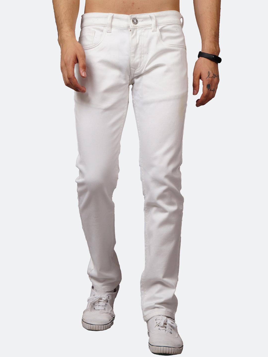 

PEPLOS Men Slim Fit Mid-Rise No Fade Jeans, White