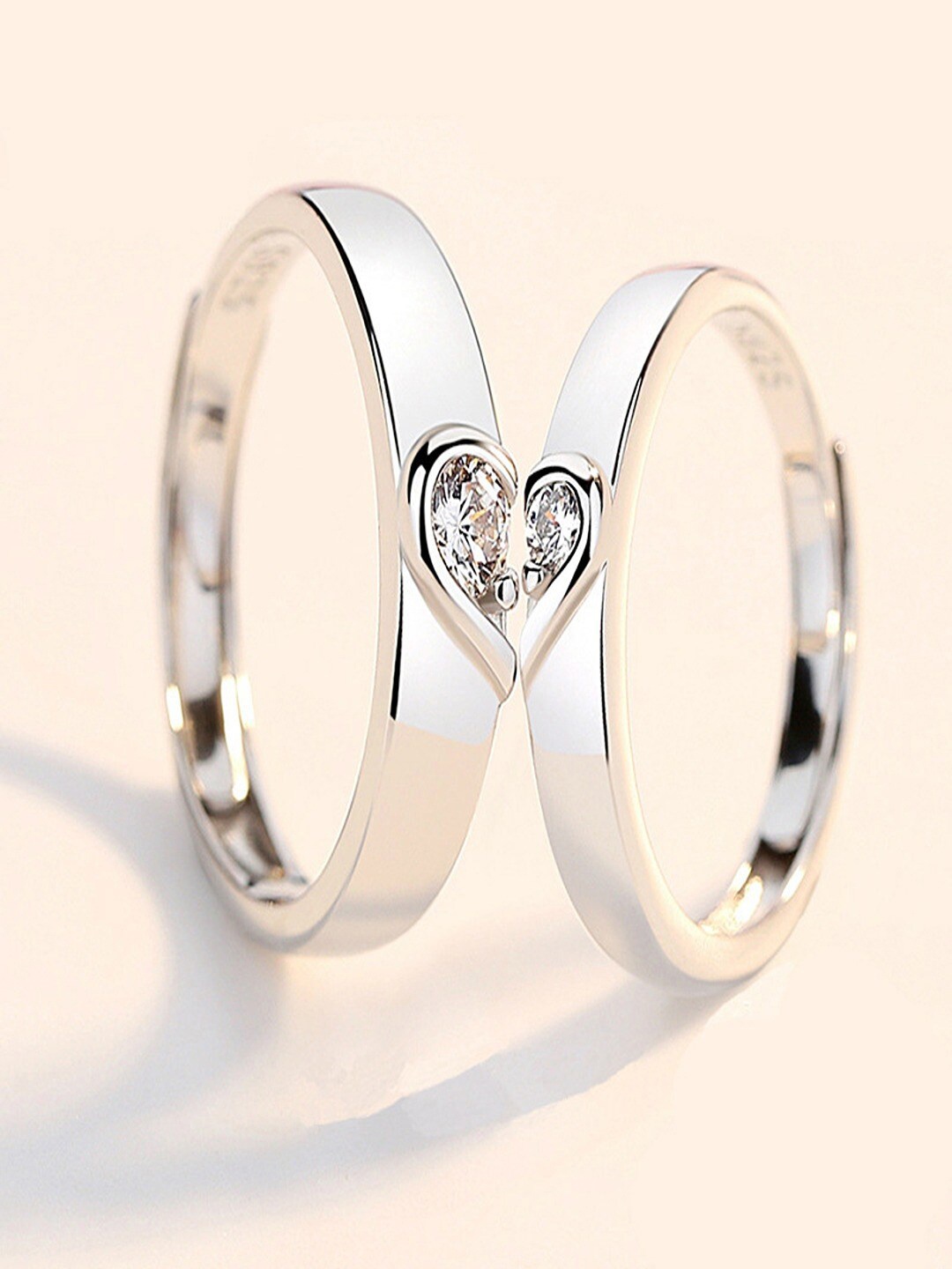 UNIVERSITY TRENDZ Set Of 2 Silver-Plated CZ-Studded Adjustable Finger Ring