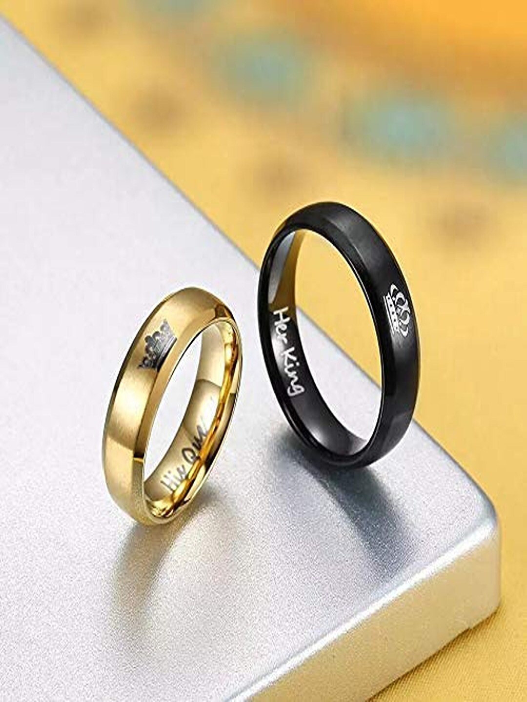 

University Trendz Set Of 2 Gold-Plated Him & Her Crown Couple Finger Ring Set