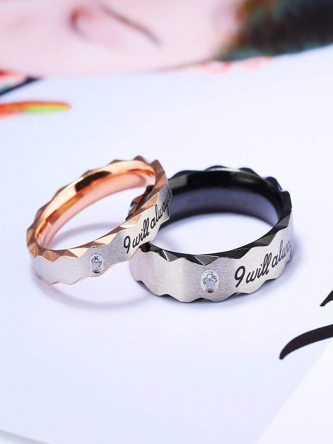 

UNIVERSITY TRENDZ 2Pcs Gold-Plated Always With You Couple Finger Rings