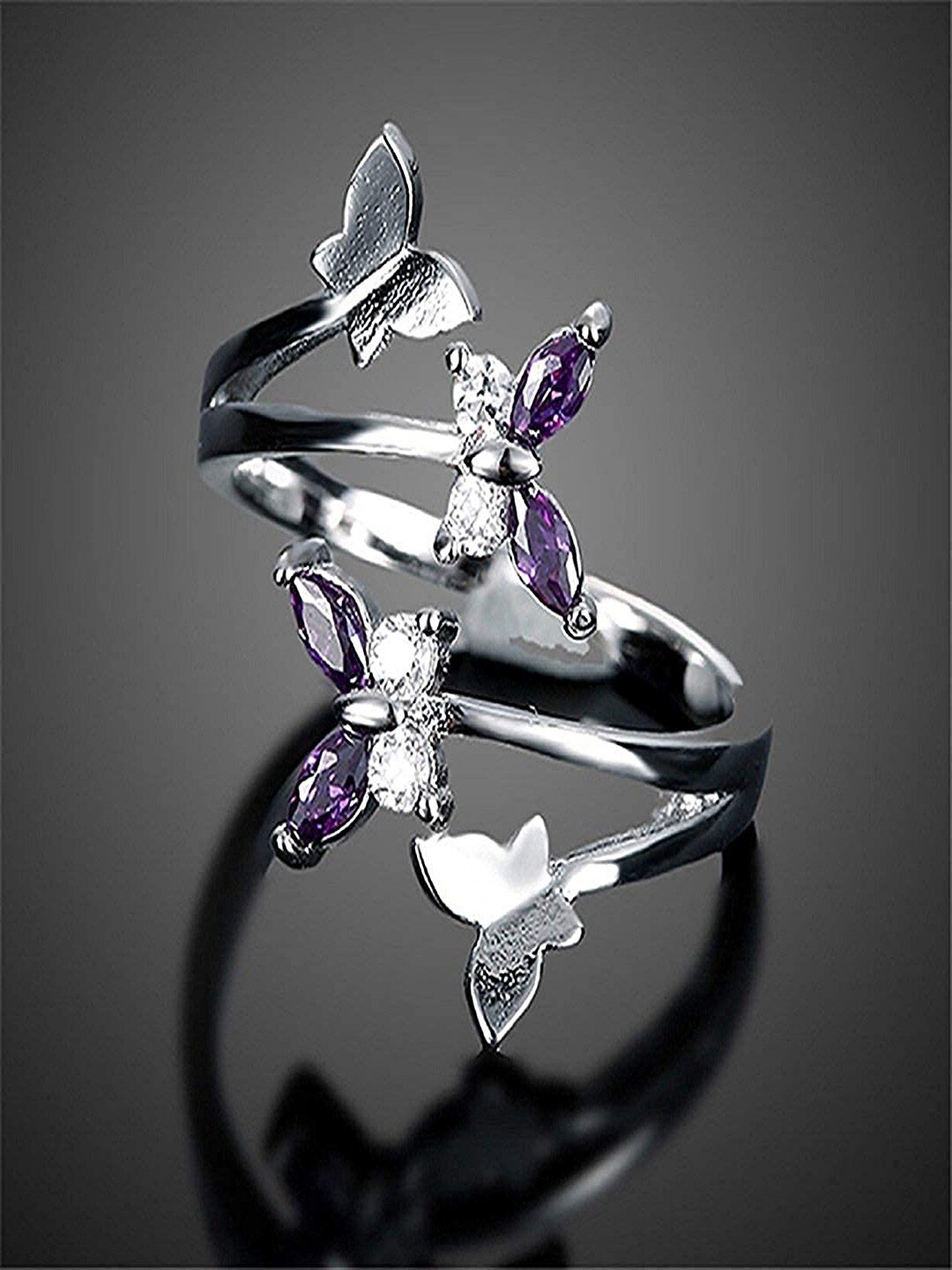

UNIVERSITY TRENDZ Silver-Plated Crystals-studded Finger Ring