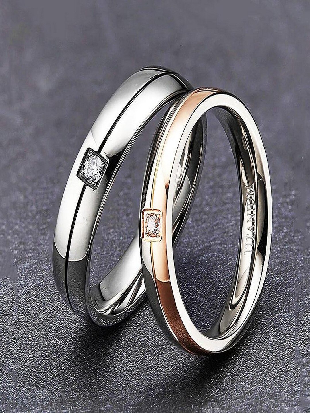 

UNIVERSITY TRENDZ 2Pcs Silver-Plated CZ-Studded Adjustable Finger Ring
