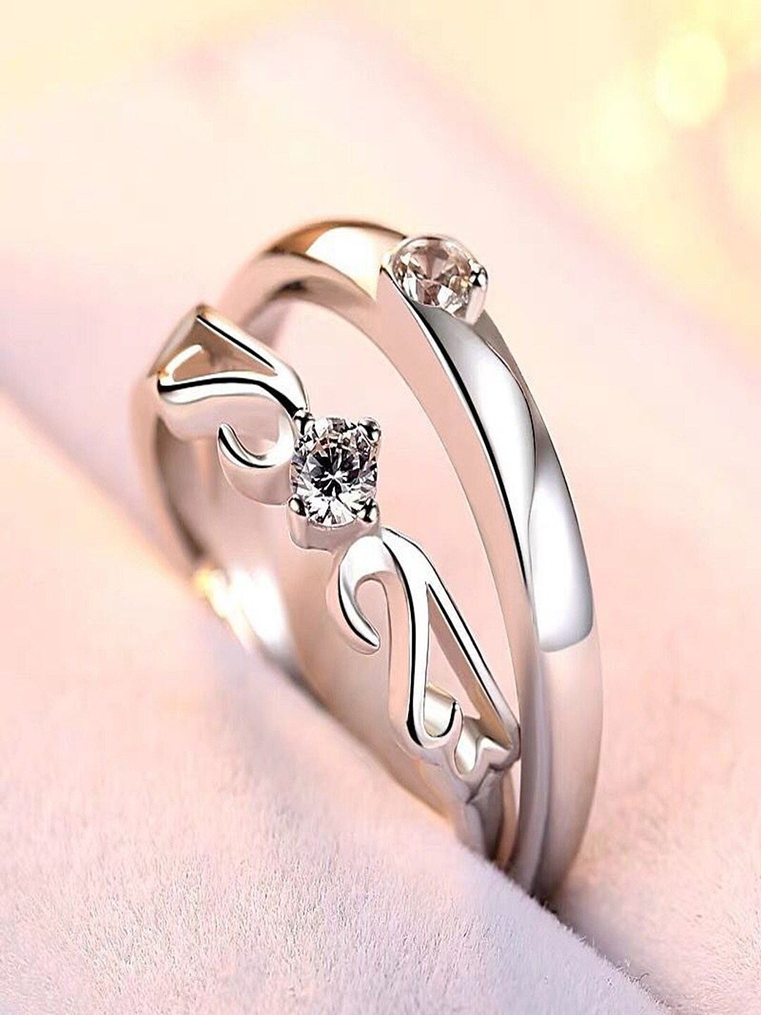 

UNIVERSITY TRENDZ Set Of 2 Silver-Plated CZ-Studded Adjustable Finger Ring