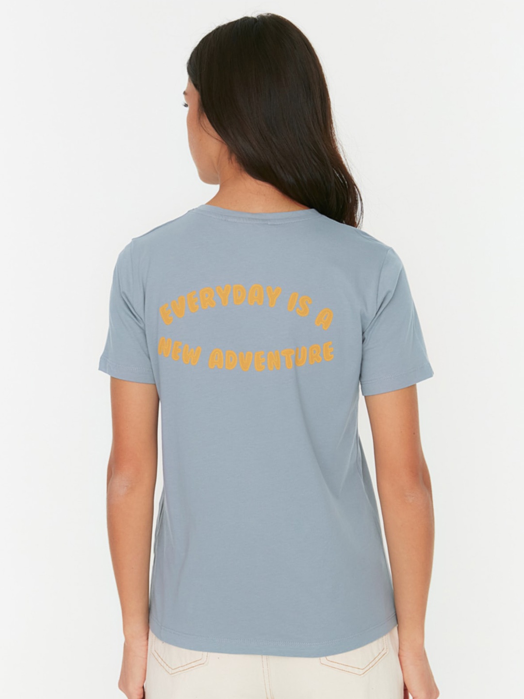 

Trendyol Typography Printed Pure Cotton T-shirt, Grey