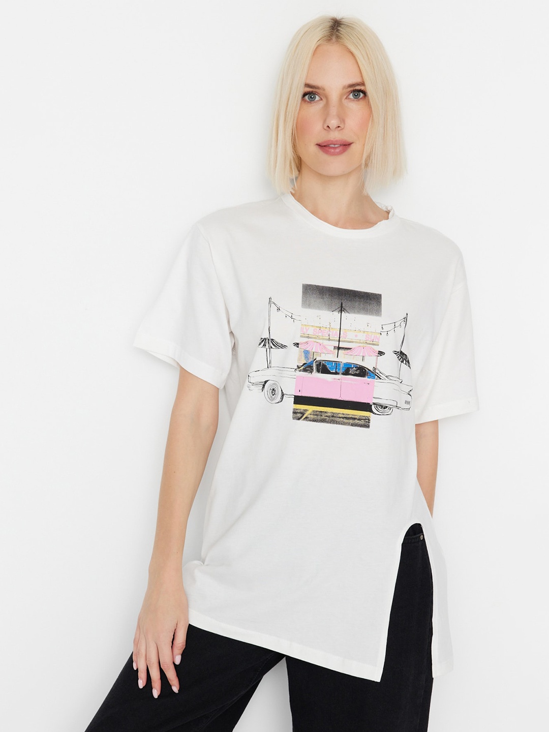 

Trendyol Graphic Printed Pamuk Longline T-shirt, White