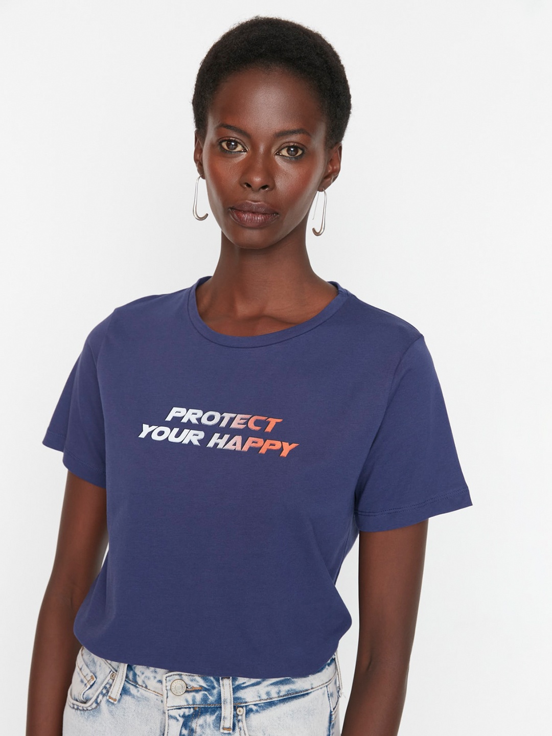 

Trendyol Typography Printed Cotton T-shirt, Blue