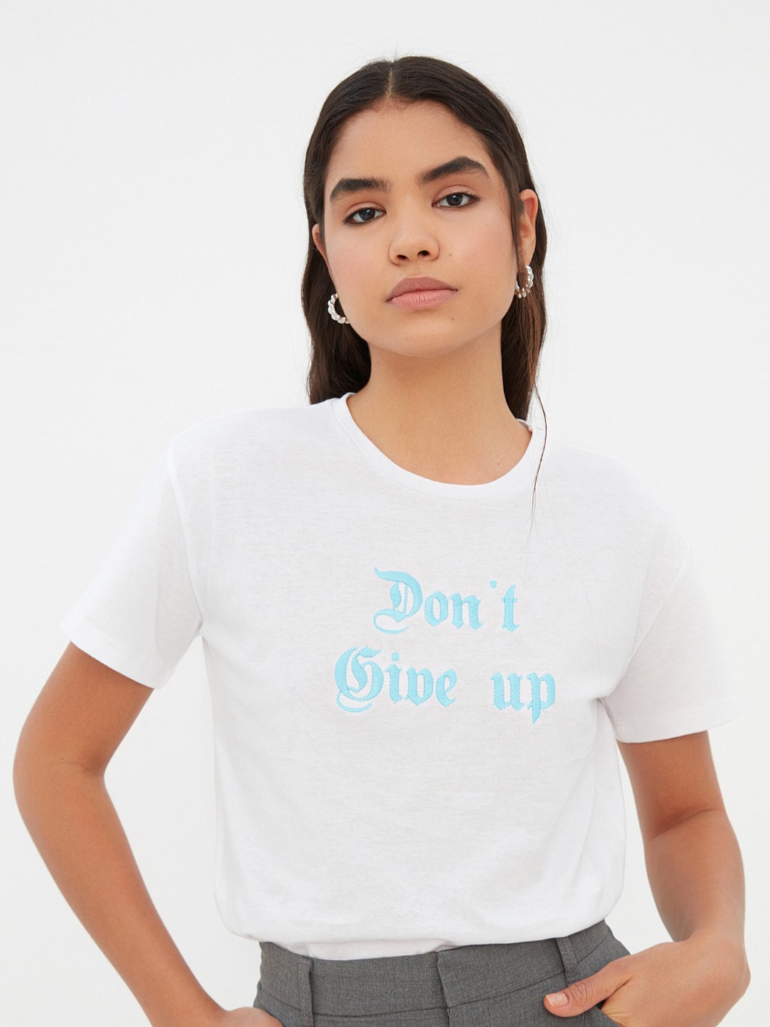 

Trendyol Typography Embroidered Pure Cotton T-shirt, White