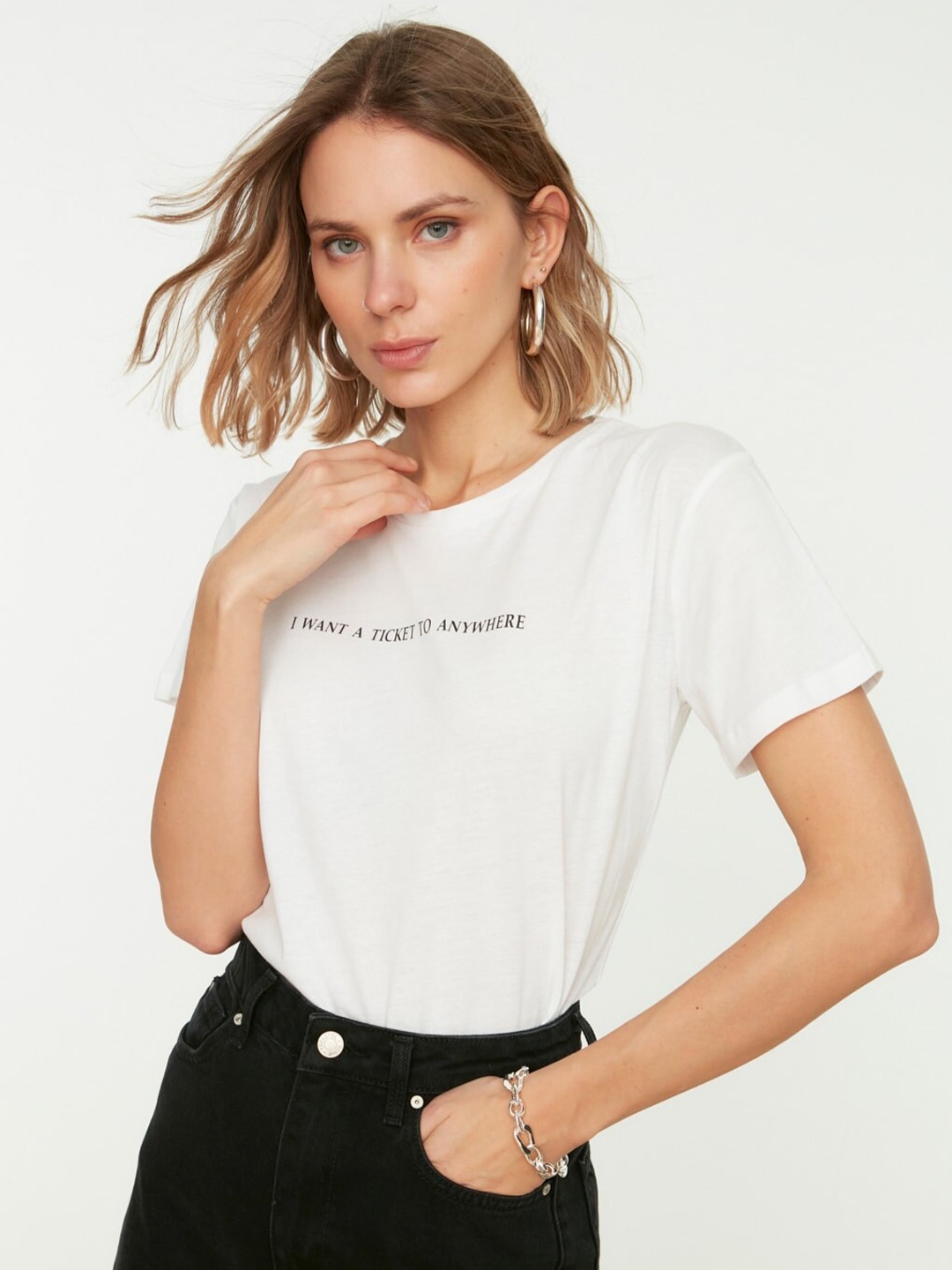 

Trendyol Typography Printed Pure Cotton T-shirt, Off white