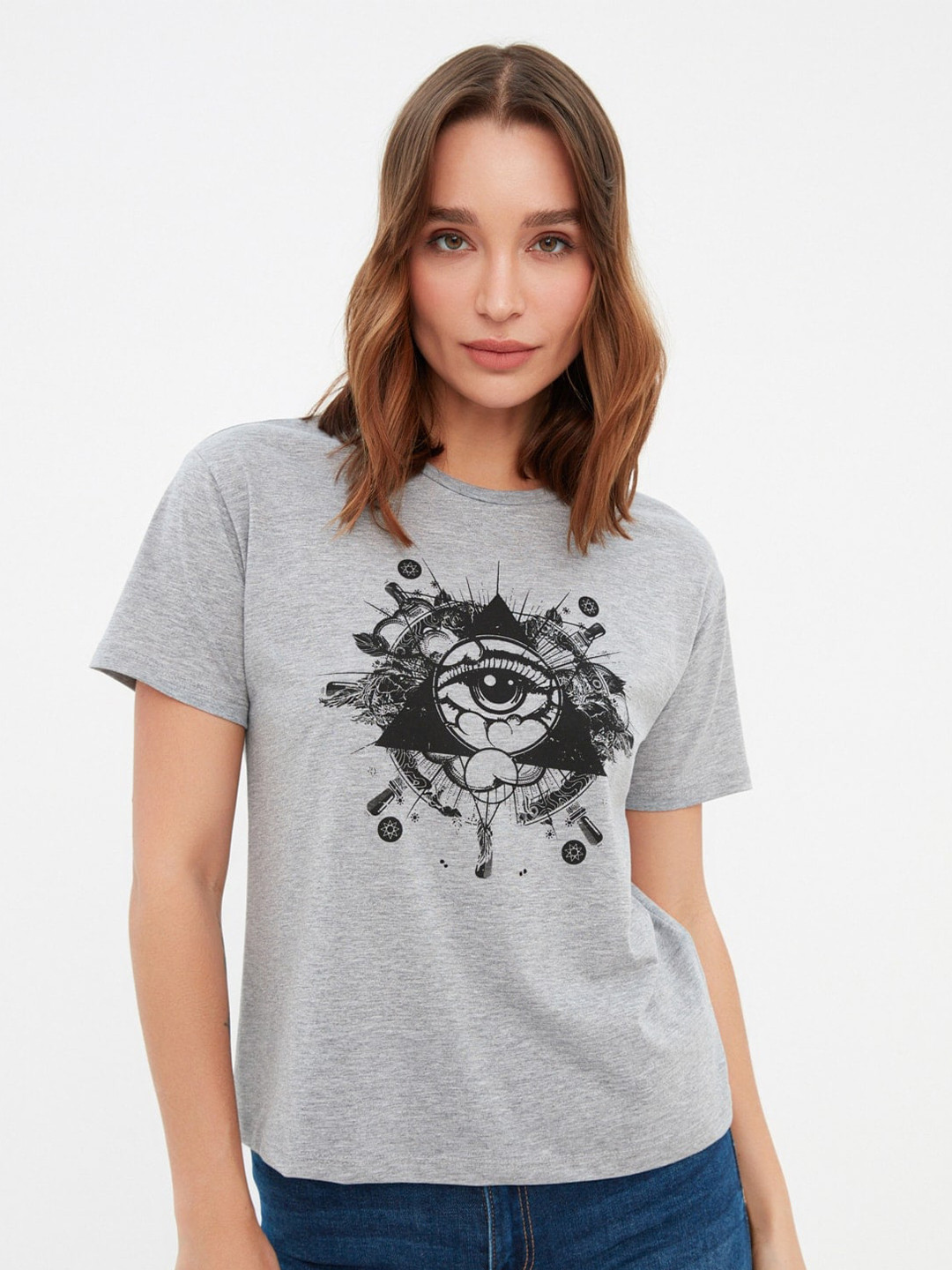

Trendyol Graphic Printed Casual T-Shirt, Grey