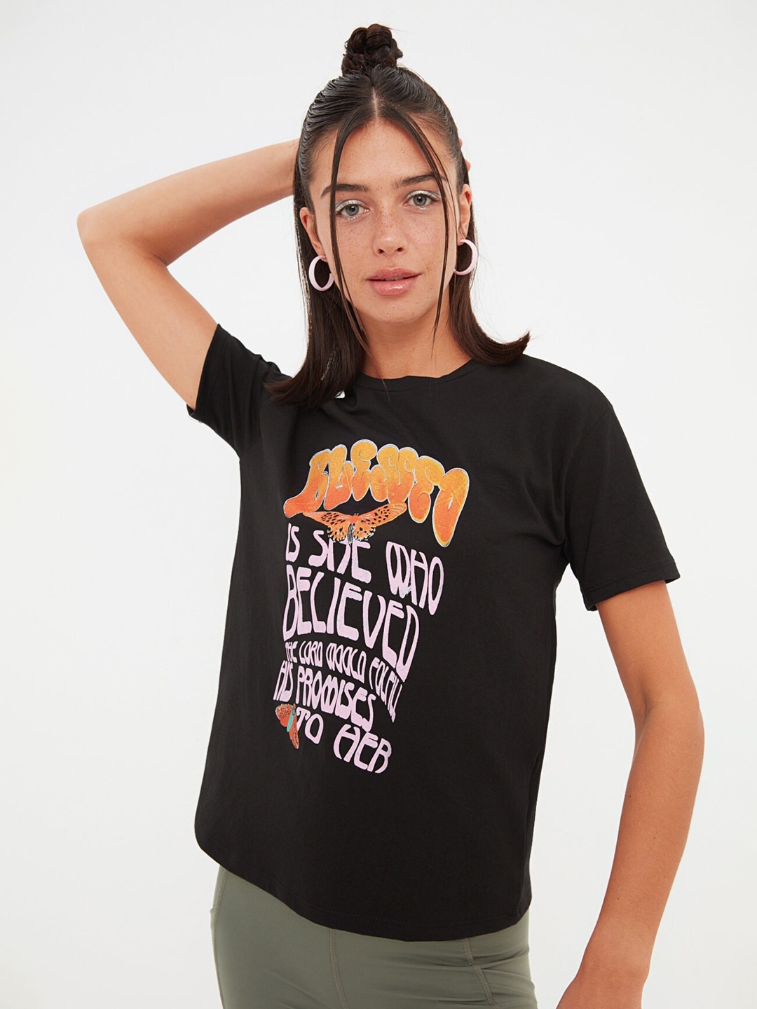 

Trendyol Typography Printed T-shirt, Black
