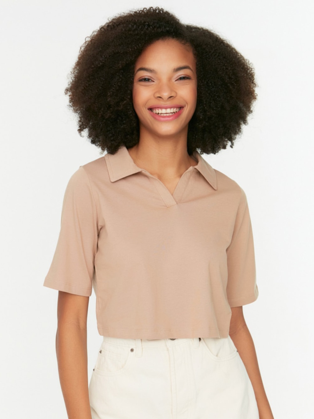 

Trendyol Polo Collar Pure Cotton T-shirt, Camel brown