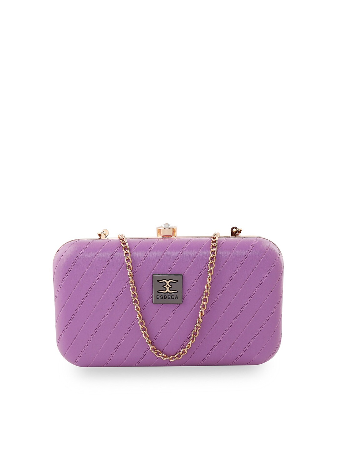 

ESBEDA Textured Box Clutch With Shoulder Strap, Purple