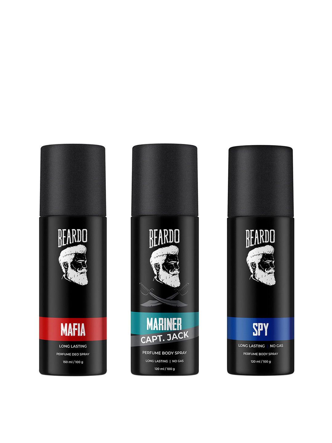 

BEARDO Men Set of 3 Perfume Body Spray 120ml each - Spy + Mafia + Mariner Capt. Jack, Black