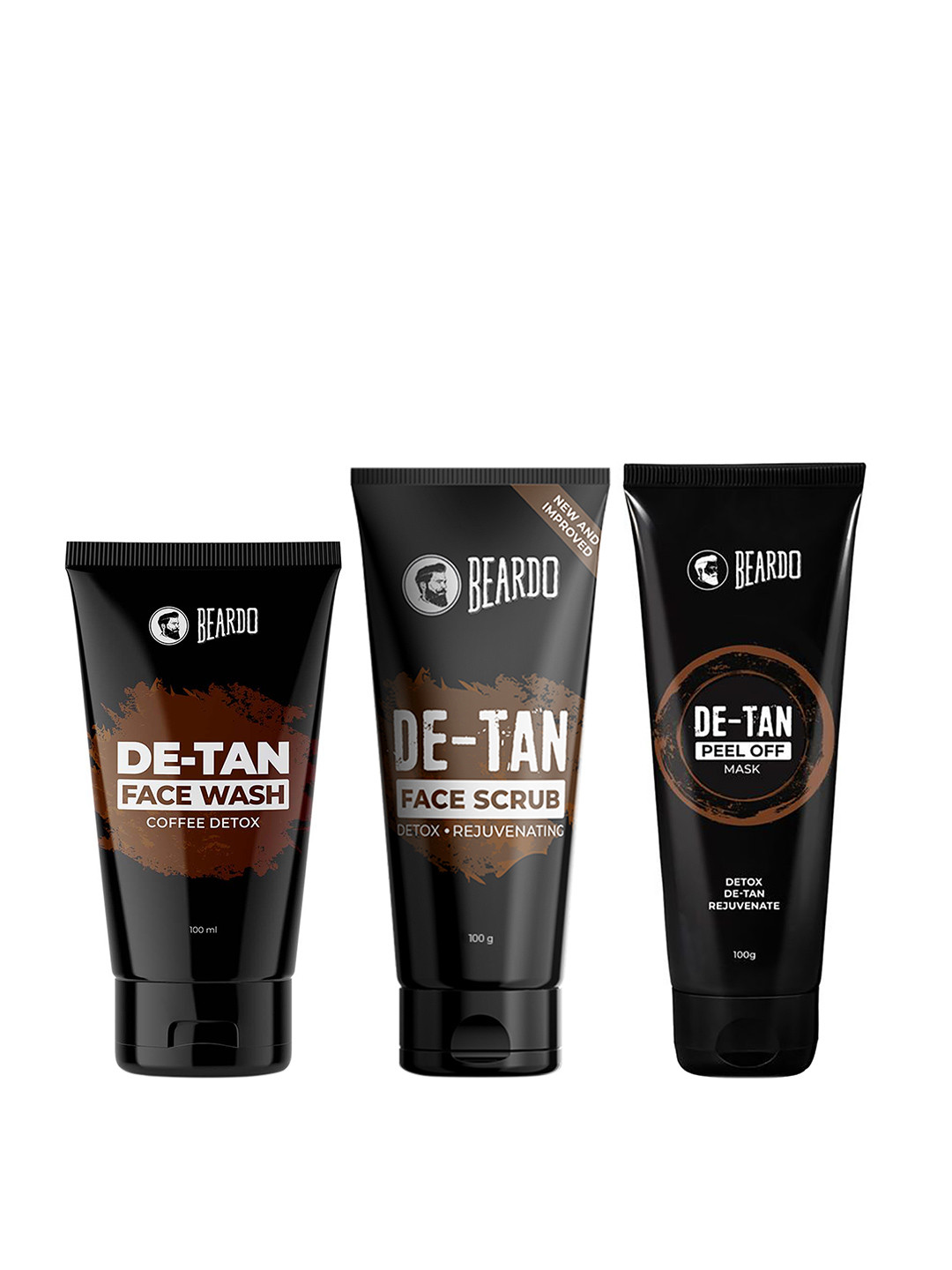 

BEARDO Men De-Tan Grooming Kit - Face Wash + Face Scrub + Peel-Off Mask, Black