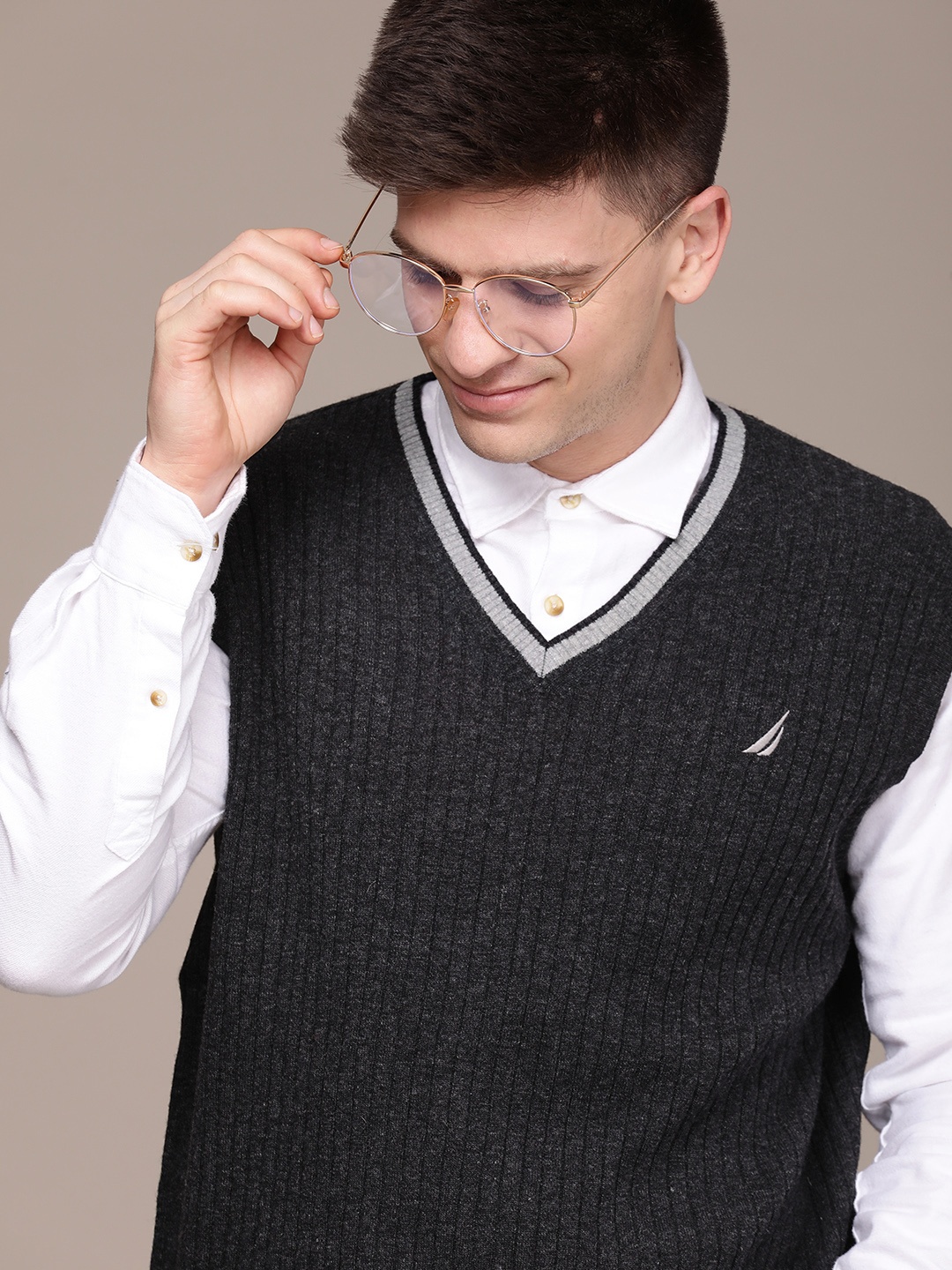 

Nautica Ribbed Sweater Vest, Black