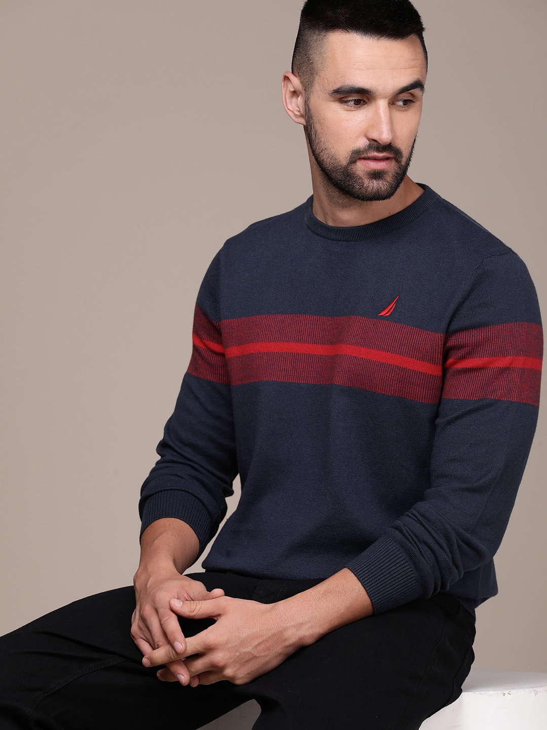 

Nautica Self Striped Pullover, Navy blue