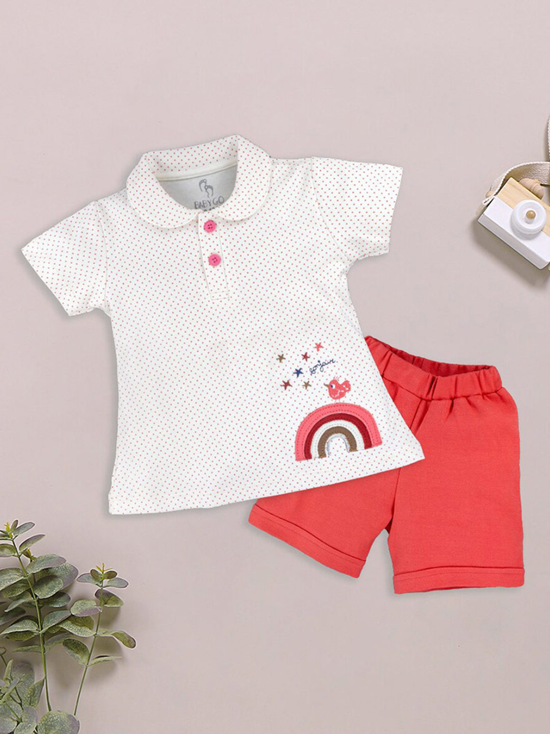

BABY GO Girls Printed Pure Cotton T-shirt With Shorts, Red