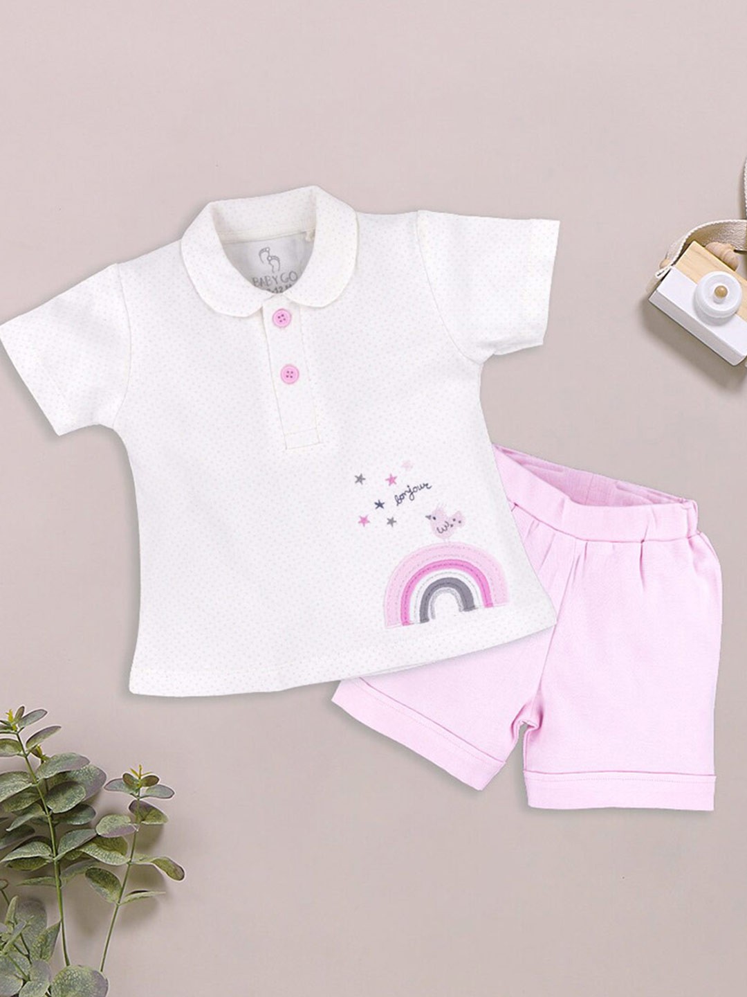 

BABY GO Girls Printed Pure Cotton T-shirt with Shorts, Pink