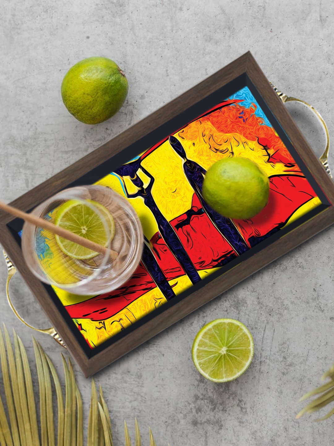 

PAPER PLANE DESIGN Brown & Yellow Printed Wooden Serving Tray