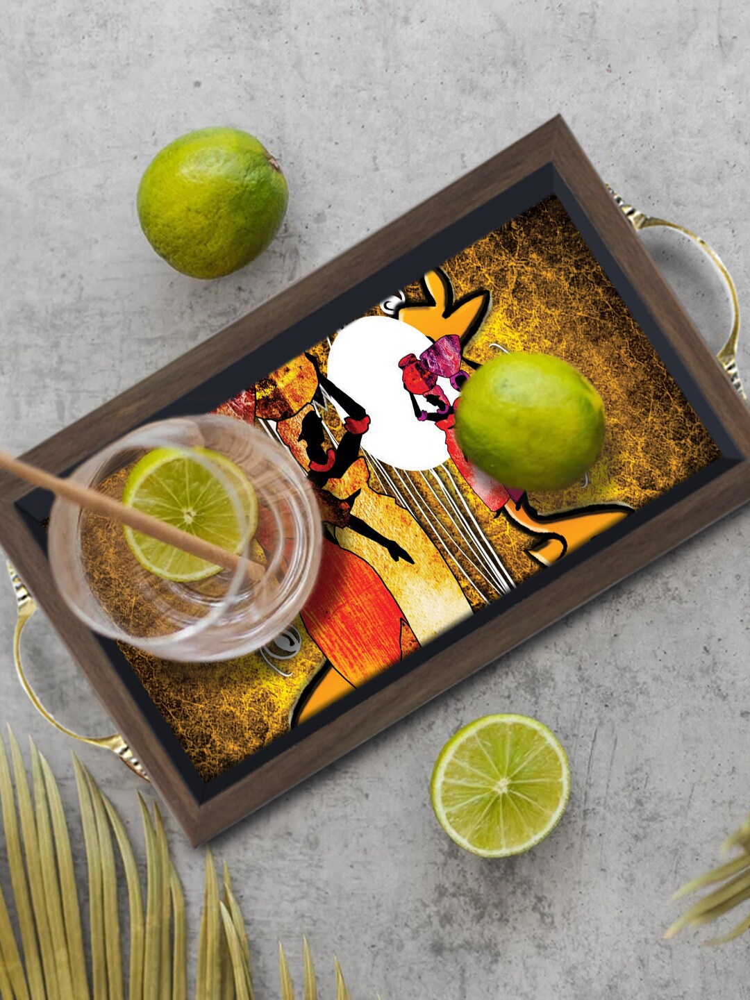 

PAPER PLANE DESIGN Brown & Orange Printed Wooden Serving Tray
