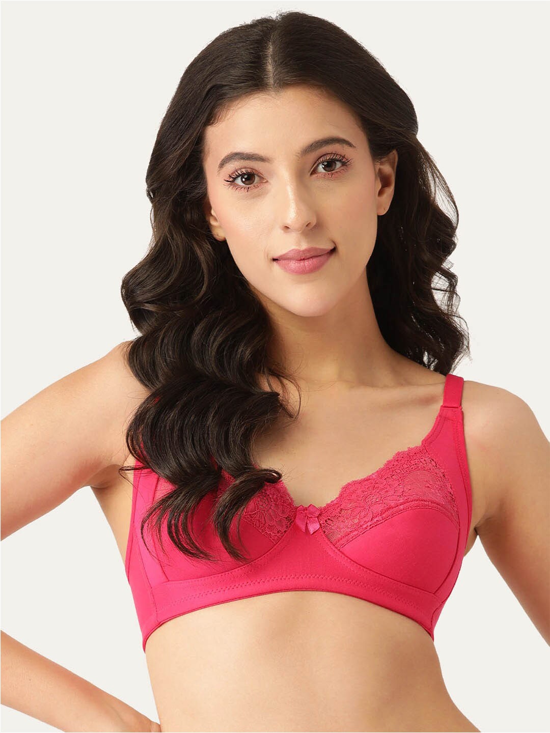 

Lady Lyka Non-Wired All Day Comfort Seamless Lace Cotton T-Shirt Bra, Pink