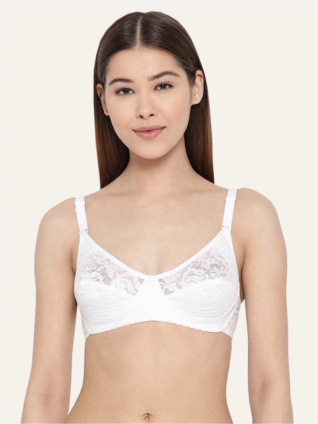 

Lady Lyka Non-Wired All Day Comfort Seamless Lace Cotton T-Shirt Bra, White