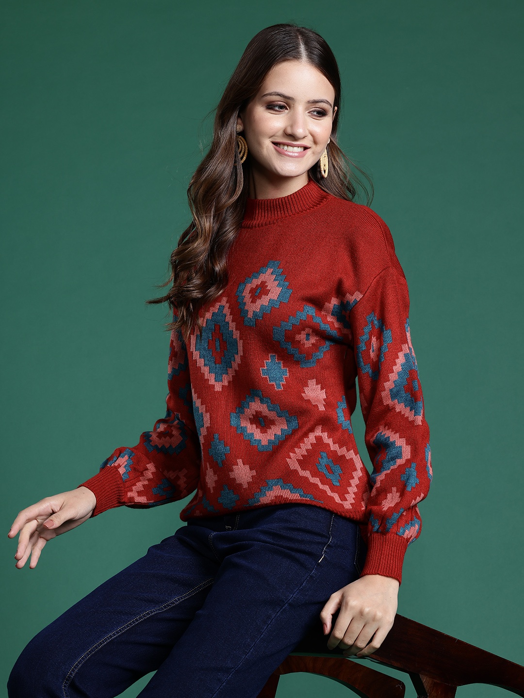 

Sangria Women Self Design Acrylic Pullover, Maroon