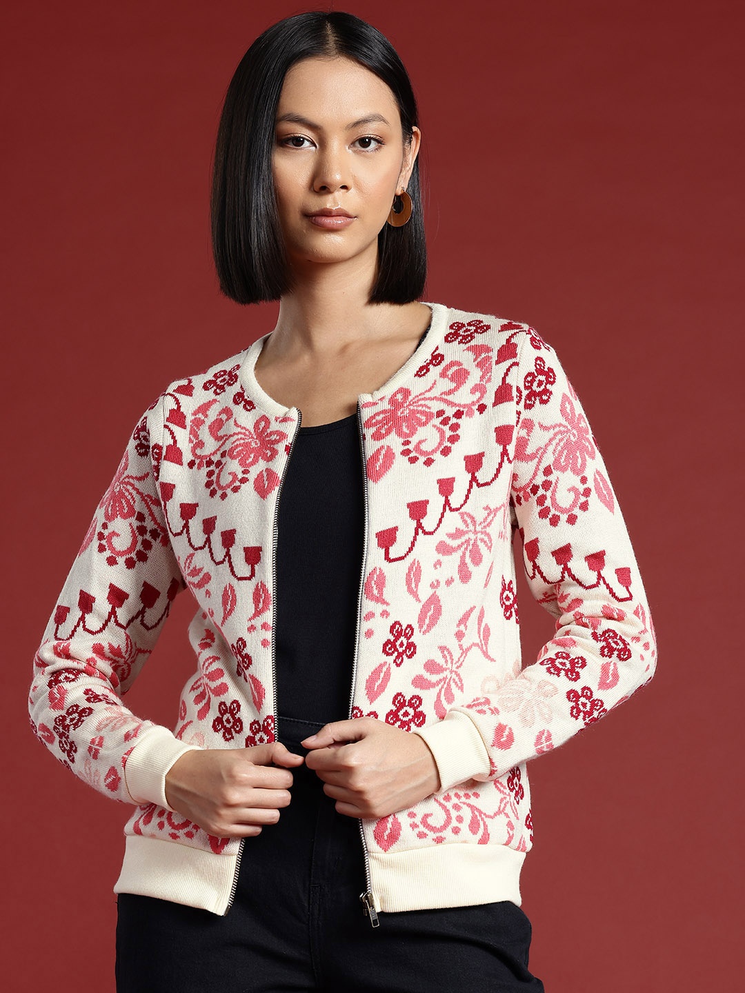 

all about you Woven Design Regular Cardigan, White