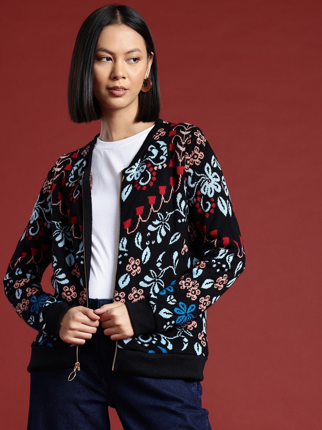 

all about you Woven Design Regular Cardigan, Black