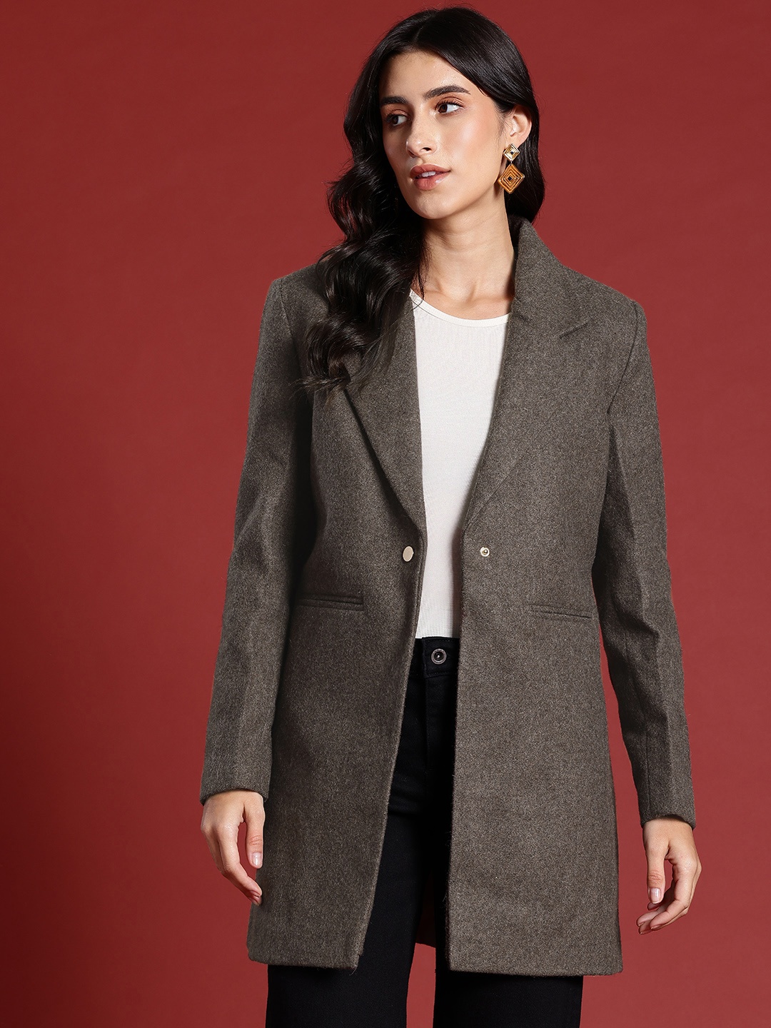 

all about you Solid Regular Overcoat, Brown