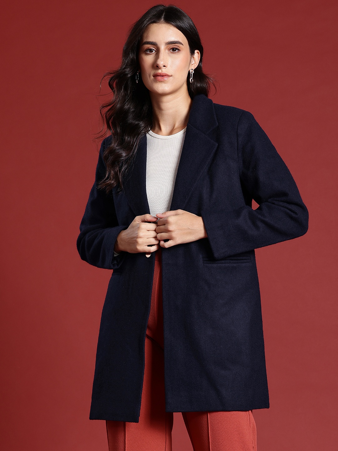 

all about you Solid Regular Overcoat, Navy blue