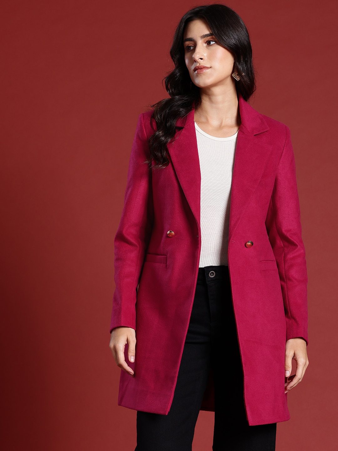 all about you Single-Breasted Longline Overcoat, Red