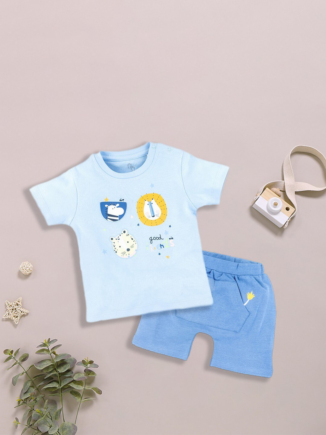 

BABY GO Infants Boys Printed Pure Cotton T-shirt With Shorts Set, Blue