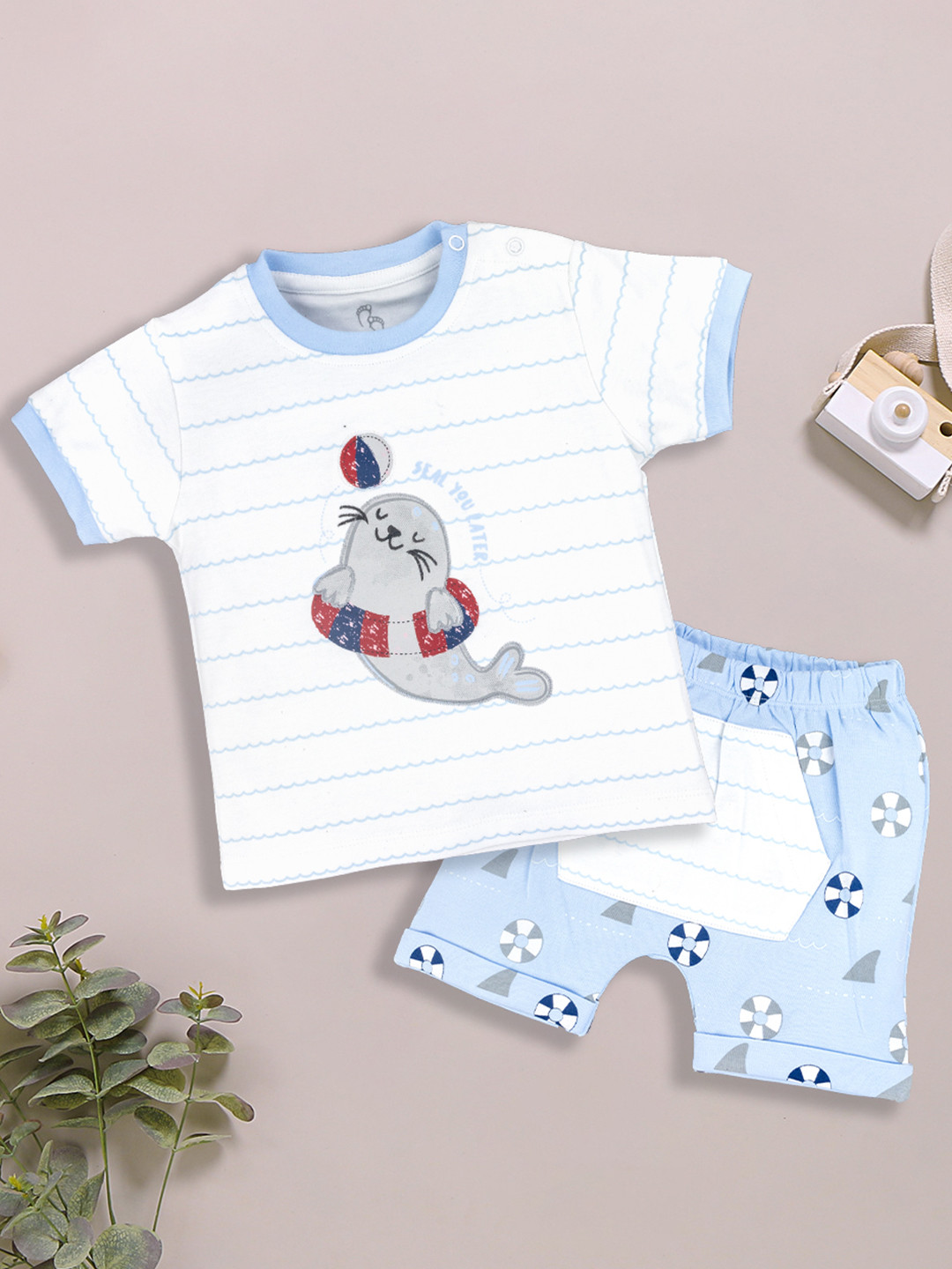 

BABY GO Boys Printed Pure Cotton T-shirt with Shorts, Blue