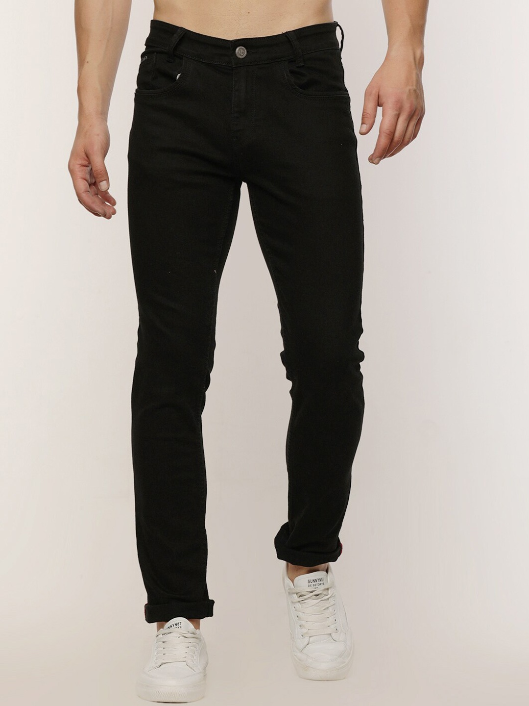 

Jean Cafe Men Jean Slim Fit Mid-Rise No Fade Pure Cotton Jeans, Black