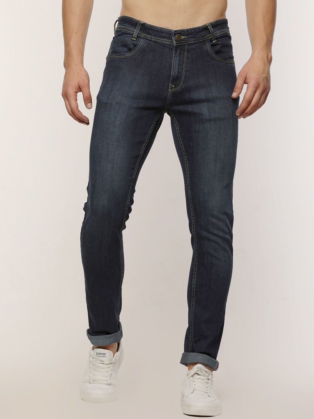 

Jean Cafe Men Jean Slim Fit Mid-Rise Light Fade Pure Cotton Jeans, Blue