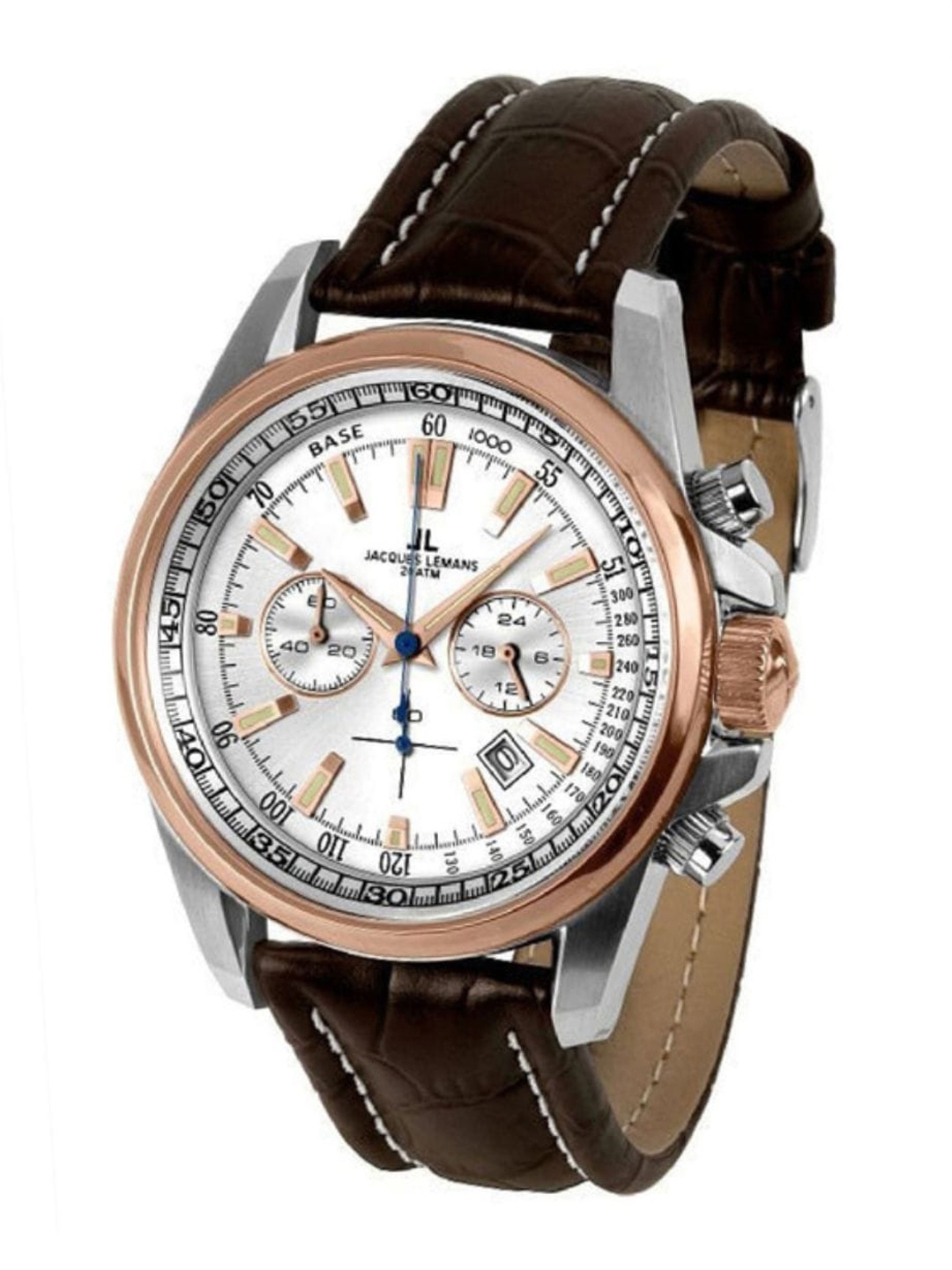 

Jacques Lemans Men Dial & Leather Straps Analogue Chronograph Watch 1-1117 1NN, Silver